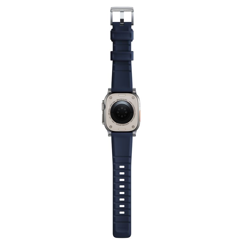 Curea rezistenta la apa NOMAD Rugged Strap compatibila cu Apple Watch 4/5/6/7/8/9/SE/Ultra1/2 42/44/45/49mm Atlantic Blue/Silver